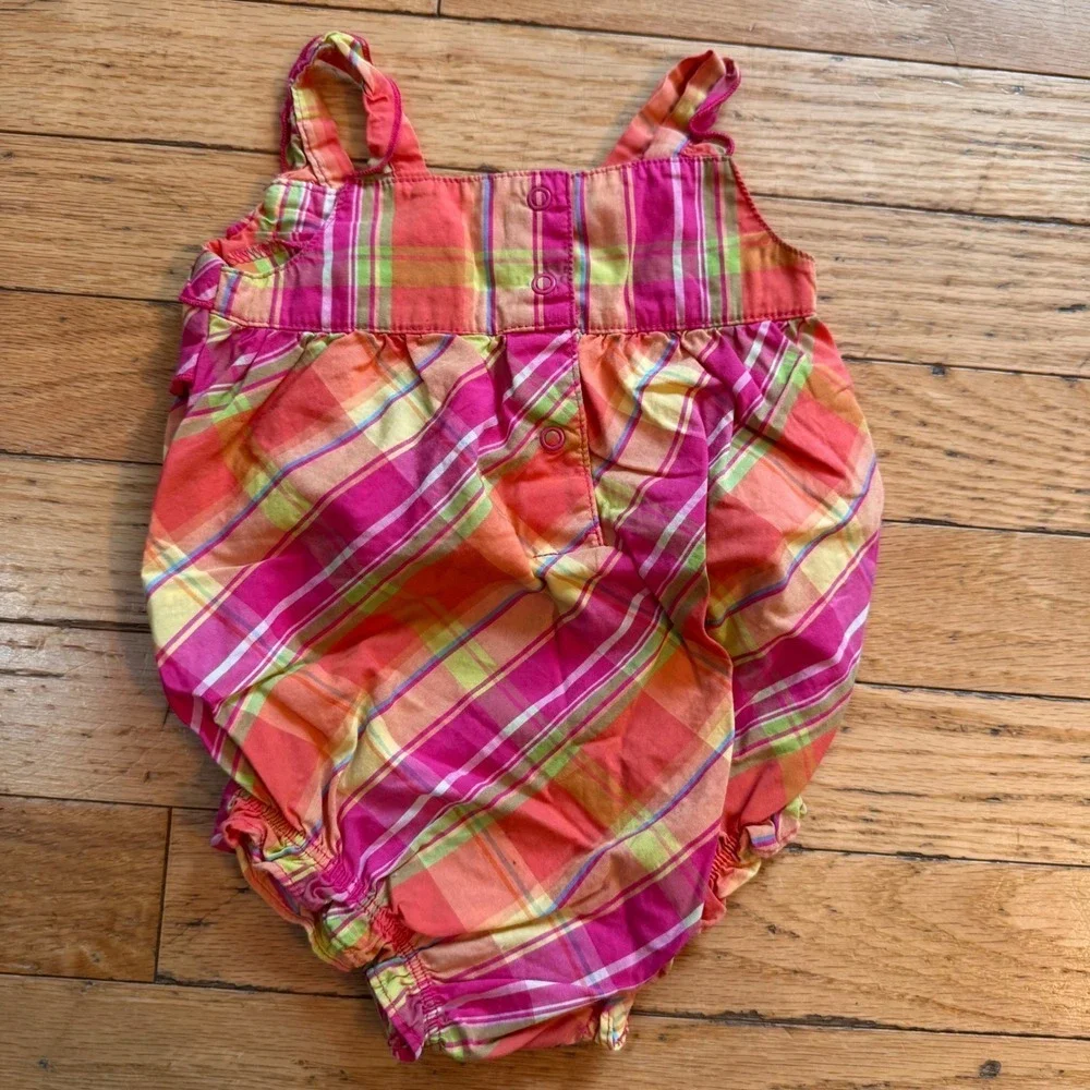 Carters‎ Baby Girls Pink Orange Plaid Ruffle Bubble Romper 3 Months Cotton